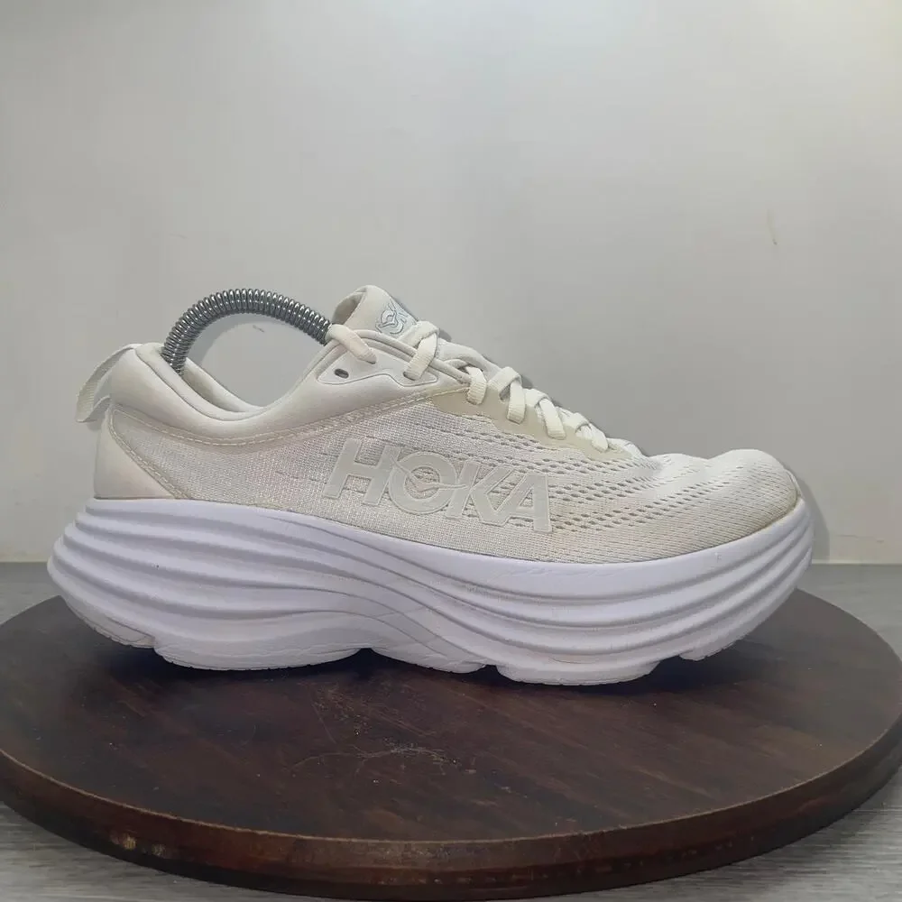 Hoka One One Bondi 8 Womens Size 8.5 White Athletic Running Shoes Sneakers